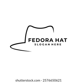 Simple line art Fedora hat logo design. Flat vector fedora hat icon symbol.