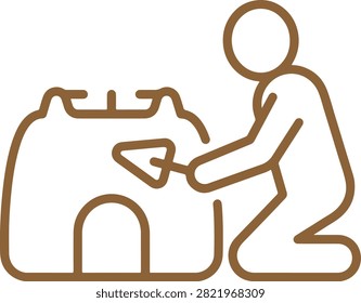 A simple line art figure constructs a sand edifice conveying childhood fun and summer vacation. Suitable for leisure or creative projects.