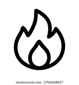 Icono de fuego del arte de línea simple, símbolo gráfico dibujado a mano de la llama