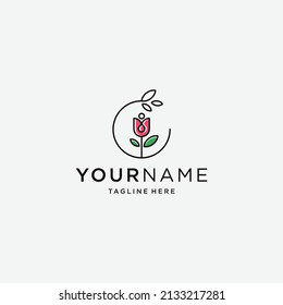 simple line art flower logo design template