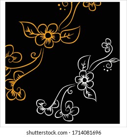 simple line art flower vector gold and white color - indonesian batik pattern
