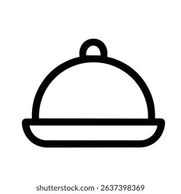 Simple Line Art Food Cloche Serving Dish Plate Restaurant Icon