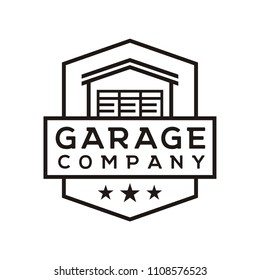 Simple Line Art Garage Warehouse Building Badge Label Logo