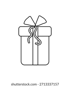 Simple Line art gift box with bow. b Black and white line art icon. Vector illustration	