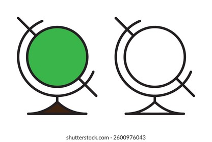 Simple Line Art Globe Icon with Green Sphere