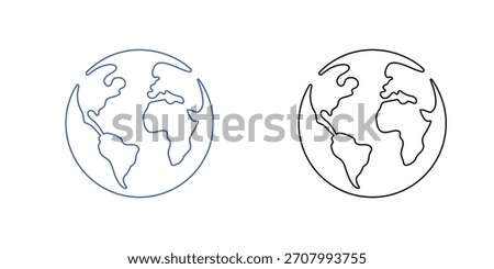 Simple Line Art Globe Icon | Minimal World Map Outline Vector for Travel and Geography