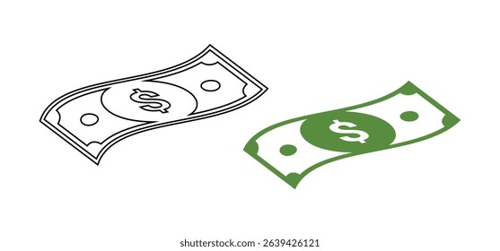 Simple line art and green icon of a dollar bill