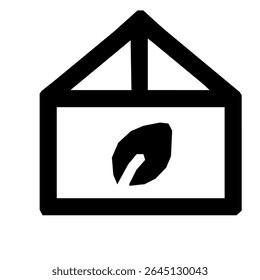 Simple Line Art Greenhouse with Leaf Icon Symbol Illustration