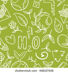 Simple line art hand drawn seamless environmental vector pattern.