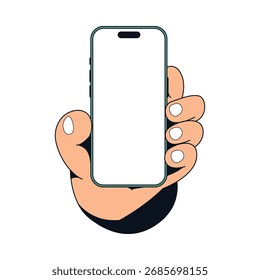 Einfache Linie Art Hand halten Telefon Mockup mit leerem Bildschirm