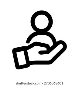 Mano de arte de línea simple que sostiene un ícono de la persona que proporciona Asistencia