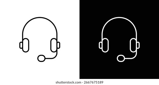 Icono de auriculares de arte lineal simple que se muestra en fondos blancos y negros. Ideal para Sitios web, App y presentaciones.