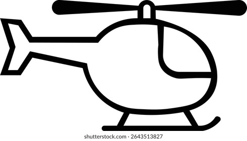 Simple line art helicopter icon, isolated on white background. Suitable for web design, app icons, and presentations. Minimalist vector illustration.