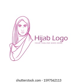 Simple Line Art Hijab Vector Logo Template.