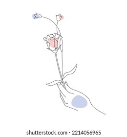 Einfache Linienkunst eines Betriebs Rose Vektorgrafik