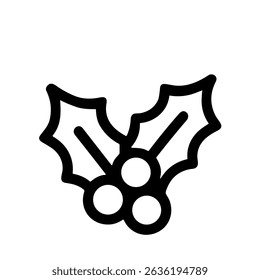 Simple Line Art Holly Berry Decorative Plant Winter Holiday Icon