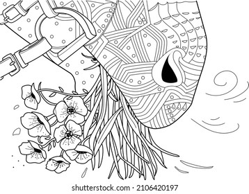 Simple line art of Horse's head for design element and coloring book page on app. Vector illustration. Pattern horse sketch with doodle 2