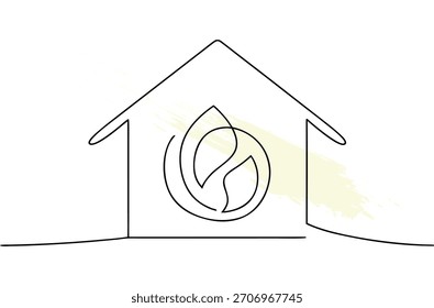 Arte de línea simple de la casa con diseño abstracto del logotipo de la hoja