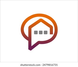 simple line art house chat room logo design template illustration