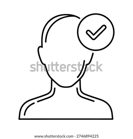 Simple line art of a human head and shoulders with a checkmark in a circle above the head symbolizing approval or confirmation