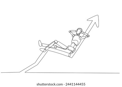 Simple line art of a humanoid figure reclining in an upward arrow indicating growth or progress. It conveys the concept that relaxation or ease can lead to upward progress or growth.