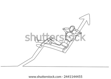 Simple line art of a humanoid figure reclining in an upward arrow indicating growth or progress. It conveys the concept that relaxation or ease can lead to upward progress or growth.