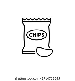 Simples ícone de arte de linha de um saco de fichas e um único chip