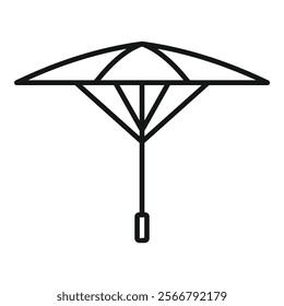 Simple line art icon of a beach umbrella providing shade from the sun