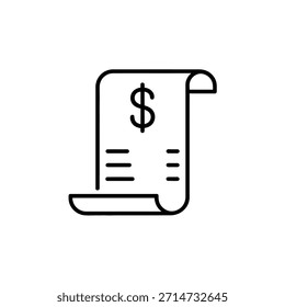 Icono de arte lineal simple de un billete o Comprobante con un signo de dólar