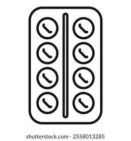 Simple line art icon of a blister pack containing a course of medication