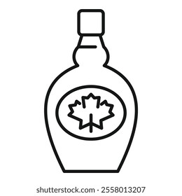 Simple line art icon of a bottle of maple syrup with a maple leaf