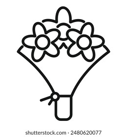 Simple line art icon of a bouquet of flowers, perfect for representing love and celebration