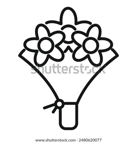 Simple line art icon of a bouquet of flowers, perfect for representing love and celebration