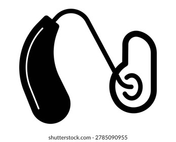 Simple line art icon of BTE (Behind-The-Ear) hearing aid device