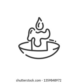 simple line art icon of burning wax candle, vector illustration