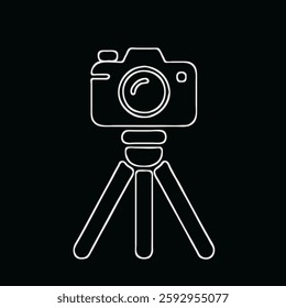 Simple Line Art Icon of a Camera on a Tripod