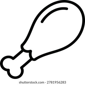 Simple line art icon of a chicken leg with white background fast food drumstick minimalist isolated appetite appetizing carnivore
