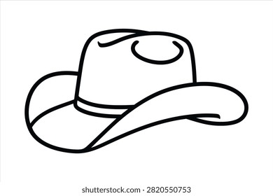 Simple line art icon of a classic cowboy hat, representing western culture, ranching, and country style, isolated on white background.