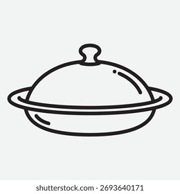 Simple Line Art Icon of a Covered Serving Dish
