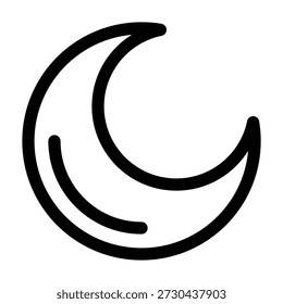 Un simple icono de arte lineal de una luna creciente. El dibujo en blanco y negro presenta líneas suaves y curvas que representan la fase lunar, ideal para temas relacionados con la noche, el sueño, la astronomía o la magia.