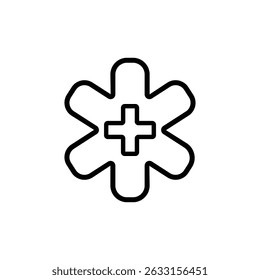 A simple line art icon depicting the Star of Life, a widely recognized symbol for emergency medical services.
