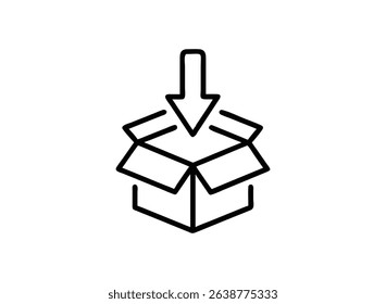 A simple line art icon depicting an open box with a downward arrow, symbolizing the concept of receiving, downloading, or importing something into a package.
