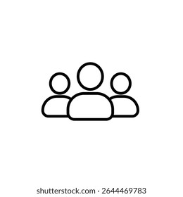 Simple line art icon depicting three people representing teamwork, community, or a group.