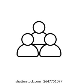 Icono de arte lineal simple que representa a tres personas que simbolizan el trabajo en equipo y la colaboración.