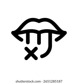 Simple line art icon depicting a mouth with a cross, symbolizing the absence of flavor perception