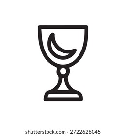 Un icono de arte lineal simple que representa una copa mística o cáliz con una luna creciente en el interior perfecto para la magia de fantasía o temas celestiales