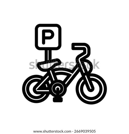 Simple line art icon depicting a child's bicycle parked at a designated bike parking spot.
