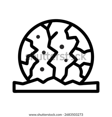 A simple line art icon depicting a spherical object with a cracked surface resting on a flat base symbolizing dryness and environmental degradation
