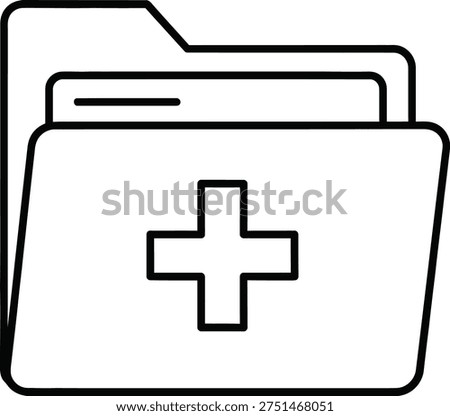 A simple line art icon depicting two overlapping folders with a large medical cross on the front folder.