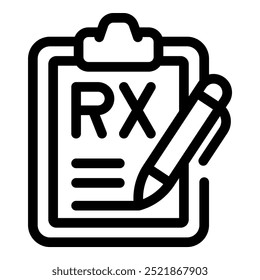 Icono de arte de línea simple de un doctor que escribe una prescripción médica en un Portapapeles